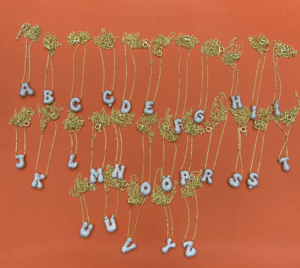 Taşlı Harf Gümüş Kolye