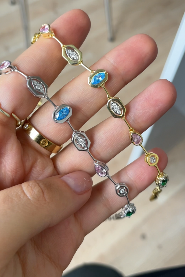 Renkli Taşlı Gümüş Bileklik