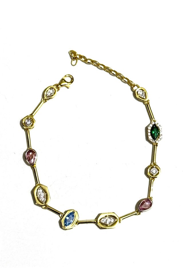 Renkli Taşlı Gümüş Bileklik