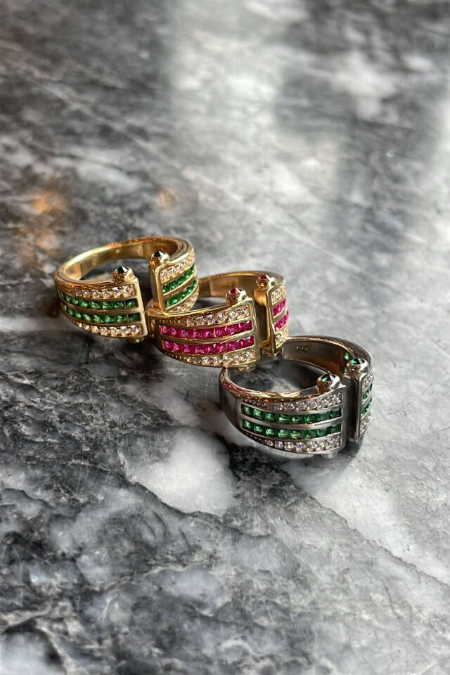 Çift Şerit Taşlı Gümüş Yüzük