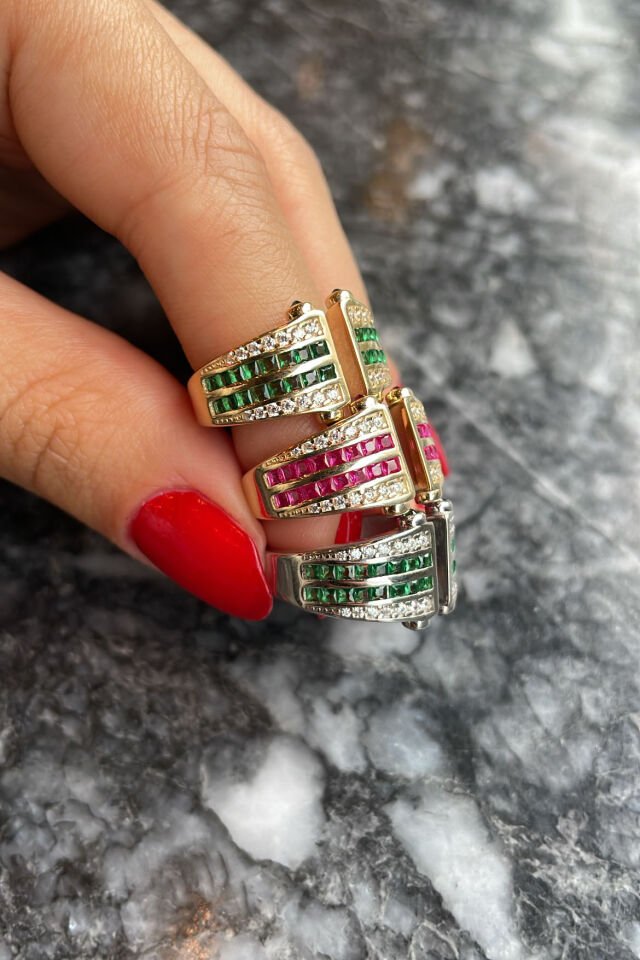 Çift Şerit Taşlı Gümüş Yüzük