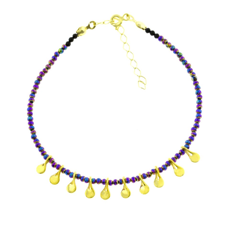 Boncuklu Palet Gümüş Halhal