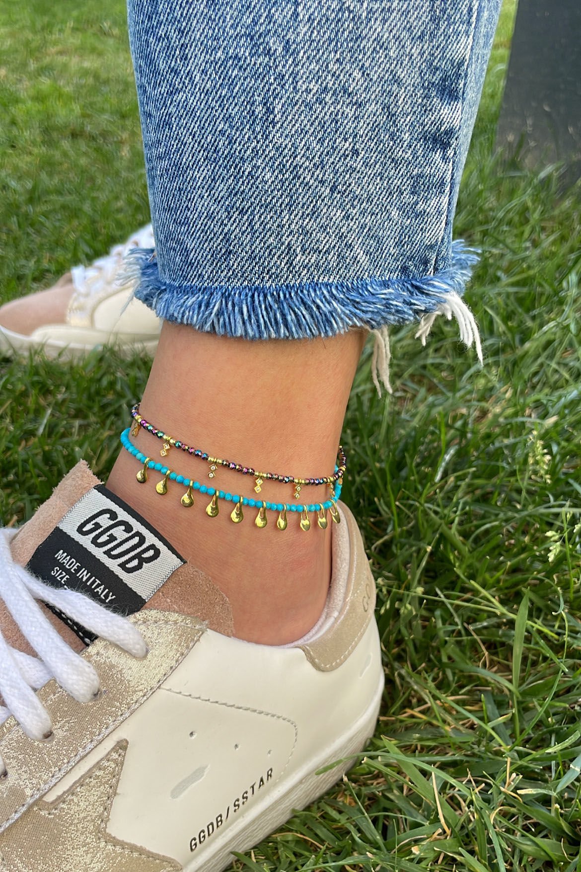 Boncuklu Palet Gümüş Halhal