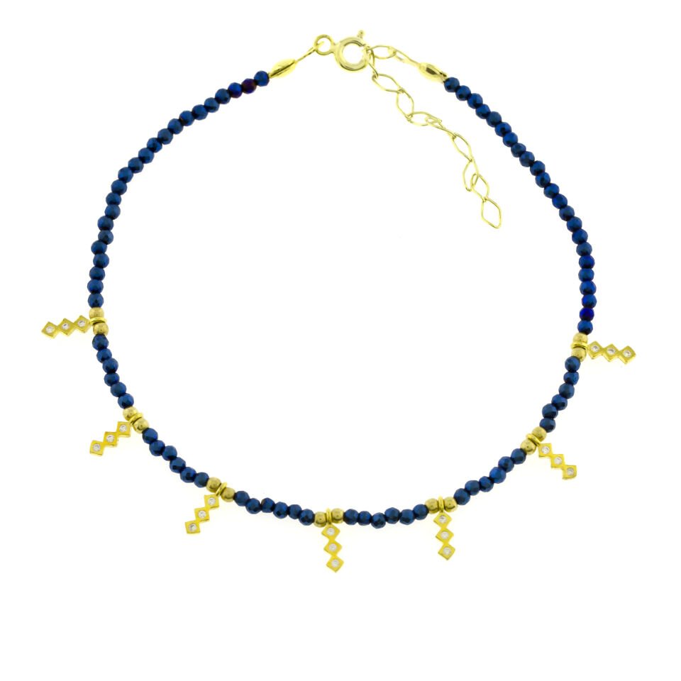 Yedili Bar Boncuklu Gümüş Halhal