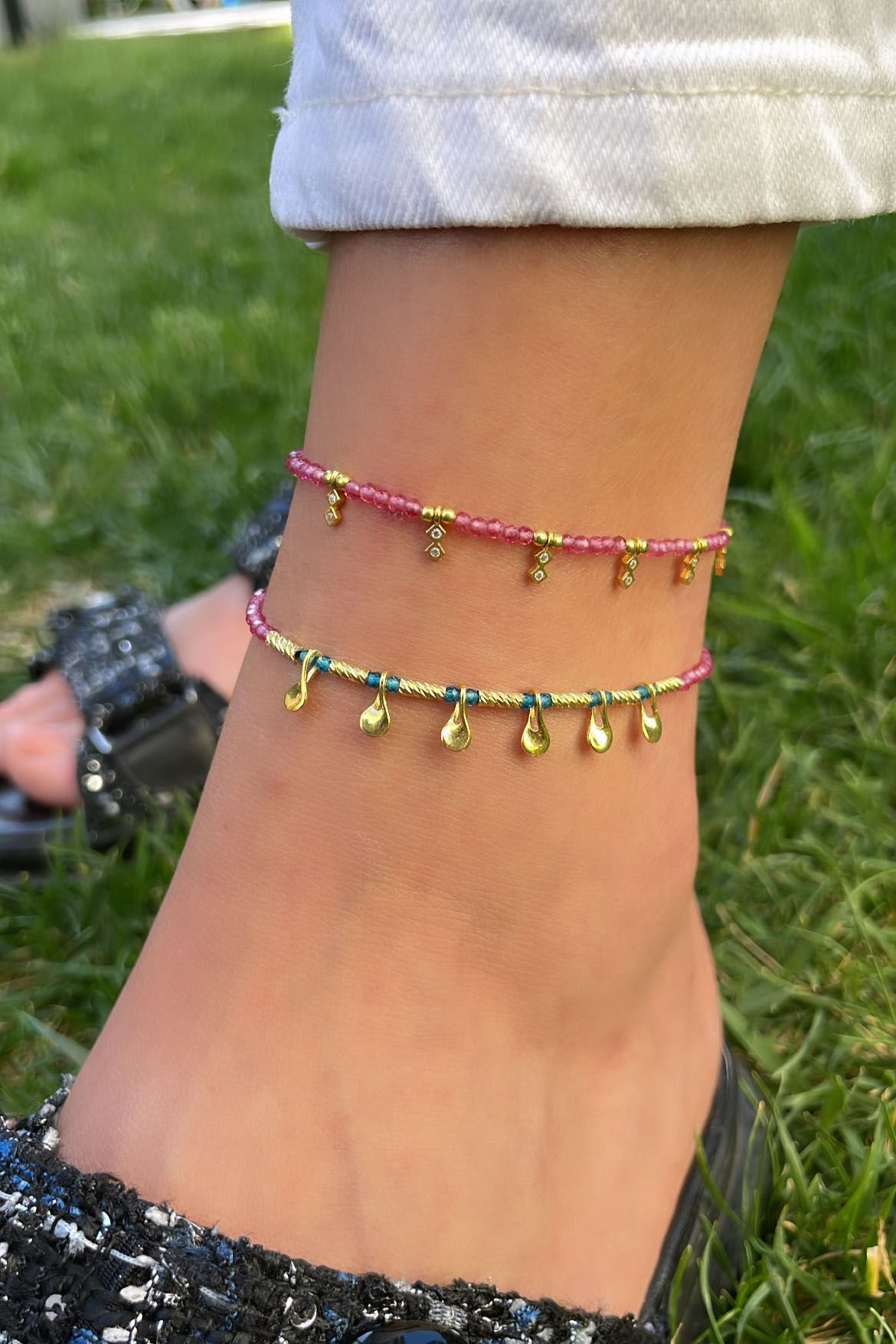 Yedili Bar Boncuklu Gümüş Halhal