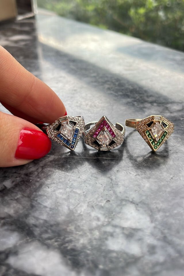 Baget Taşlı Kalkan Gümüş Yüzük