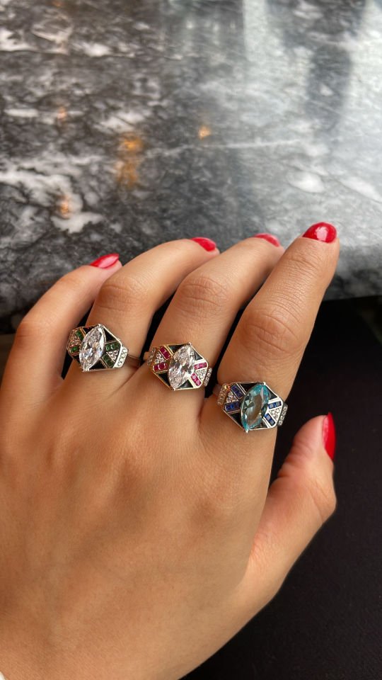 Altıgen Tasarım Gümüş Yüzük