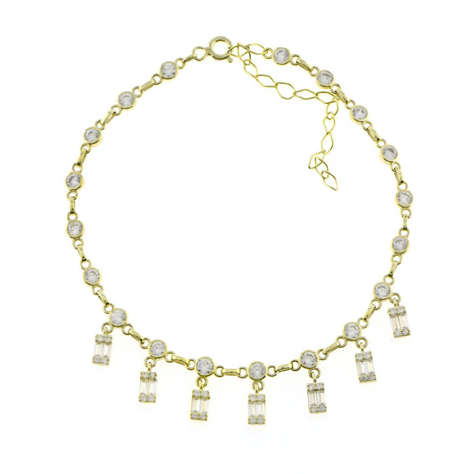 Yuvarlak ve Baget Taşlı Gümüş Halhal