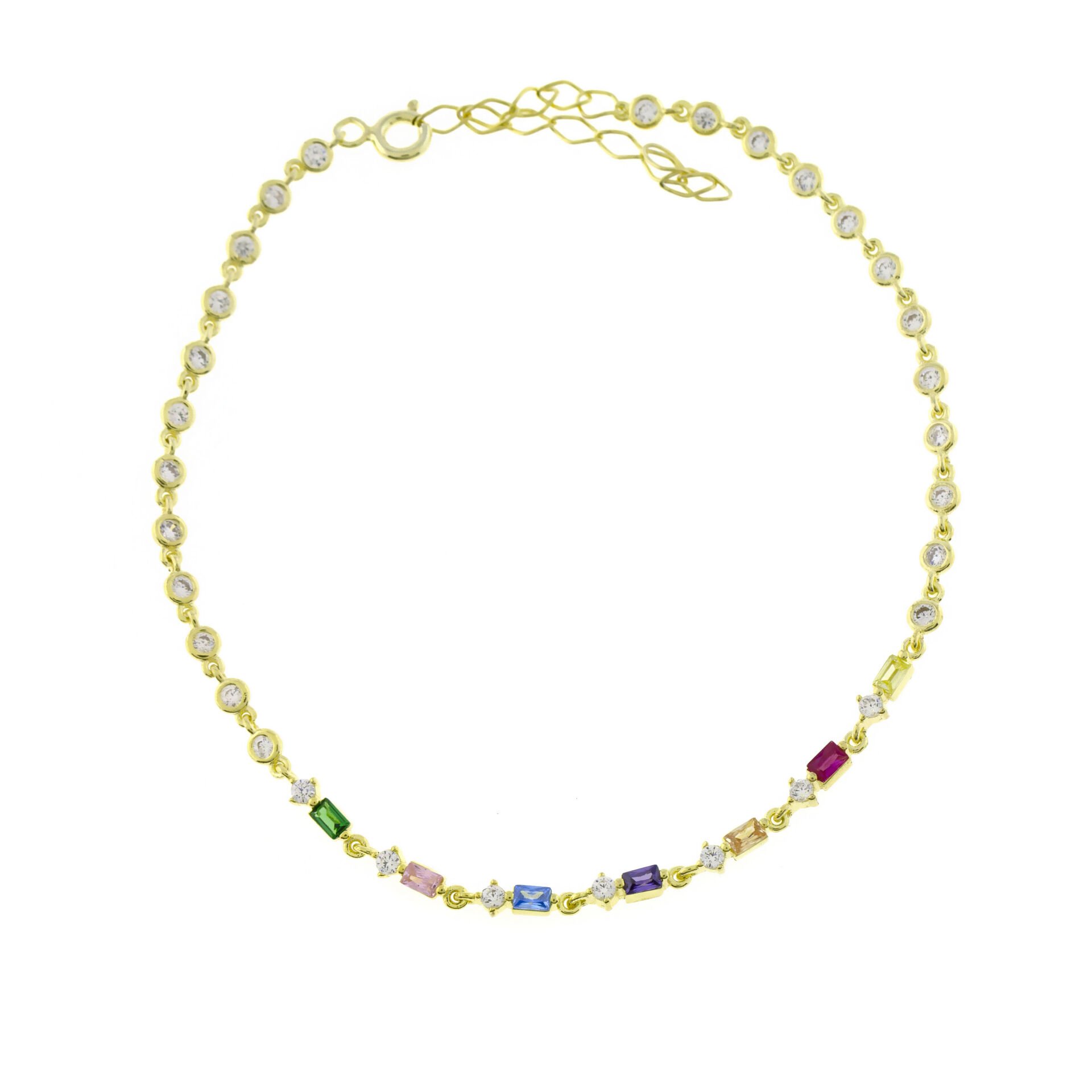 Renkli Baget Taşlı Gümüş Halhal