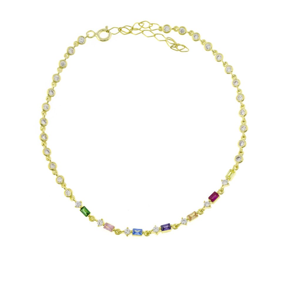 Renkli Baget Taşlı Gümüş Halhal