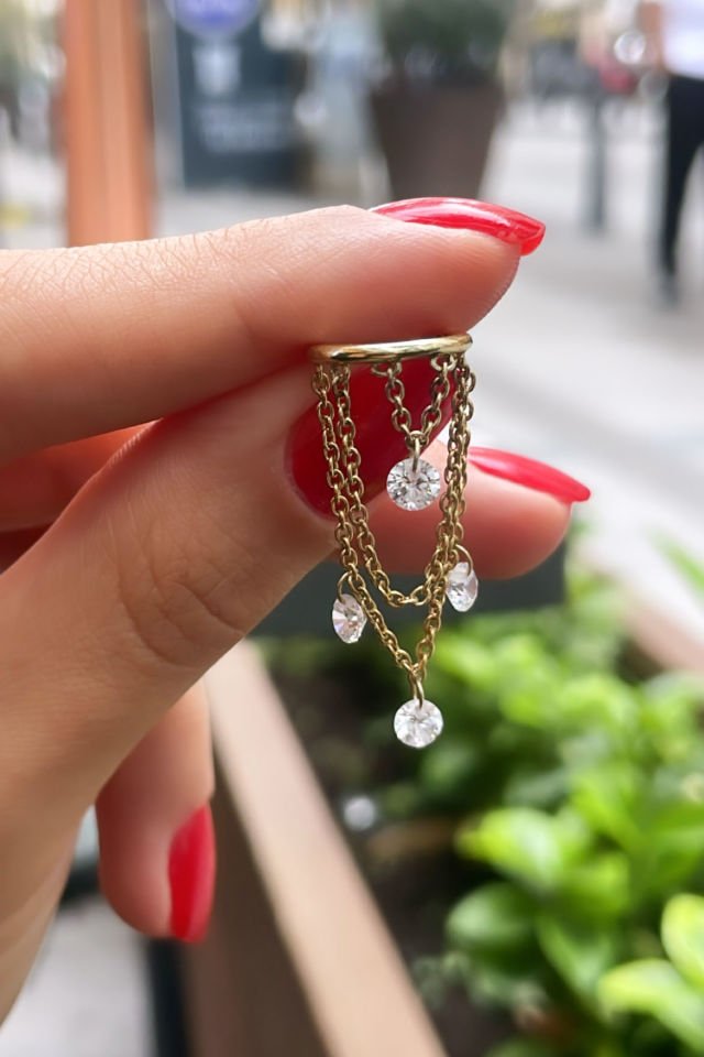 Dört Taşlı Zincirli Gümüş Kıkırdak