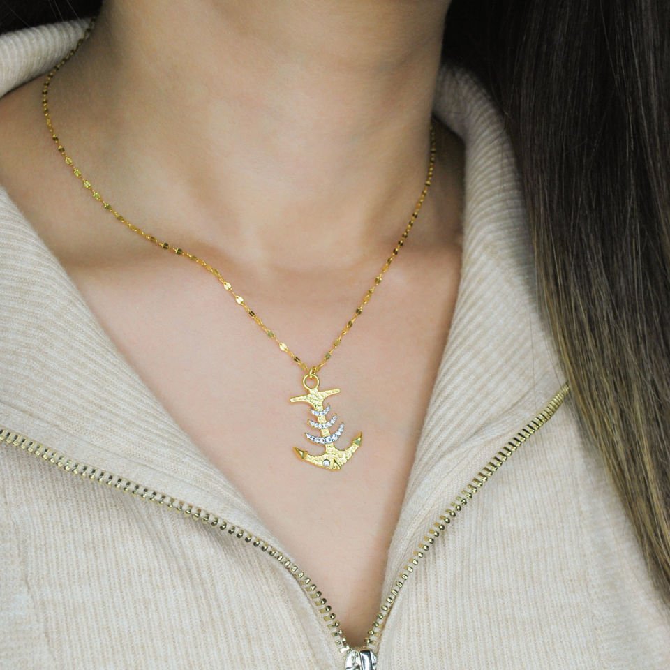 Çapa Tasarım Gümüş Kolye