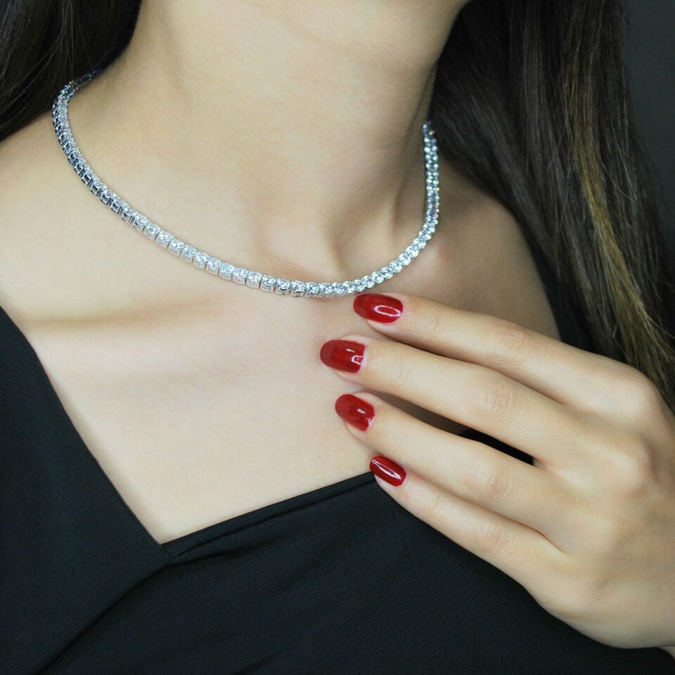 4 mm Taşlı Su Yolu Gümüş Kolye