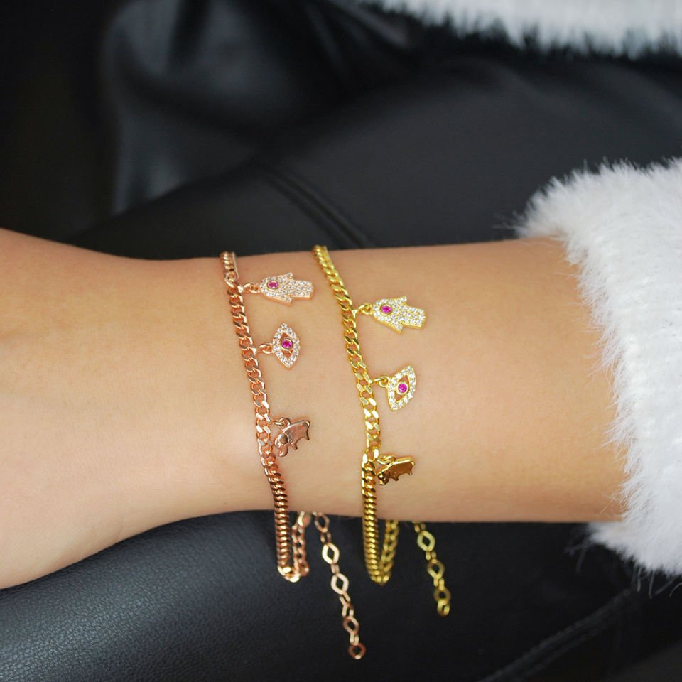 Fil Göz Fatıma Ana Eli Gümüş Bileklik