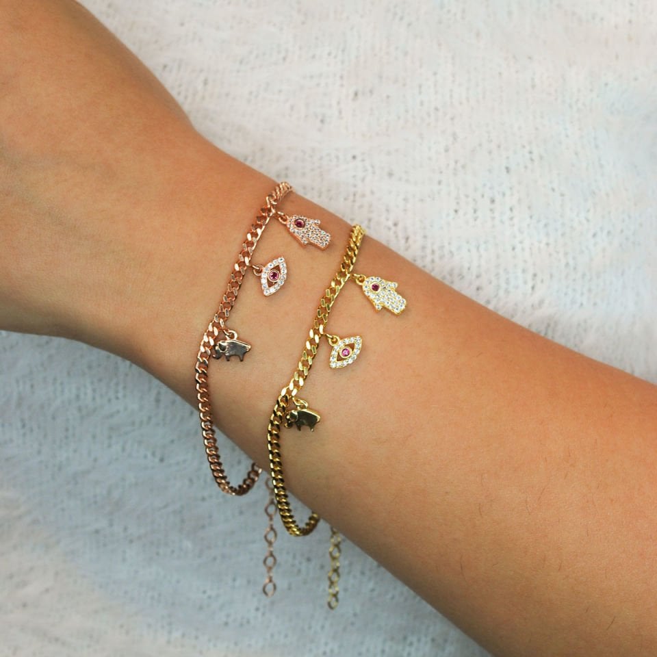 Fil Göz Fatıma Ana Eli Gümüş Bileklik