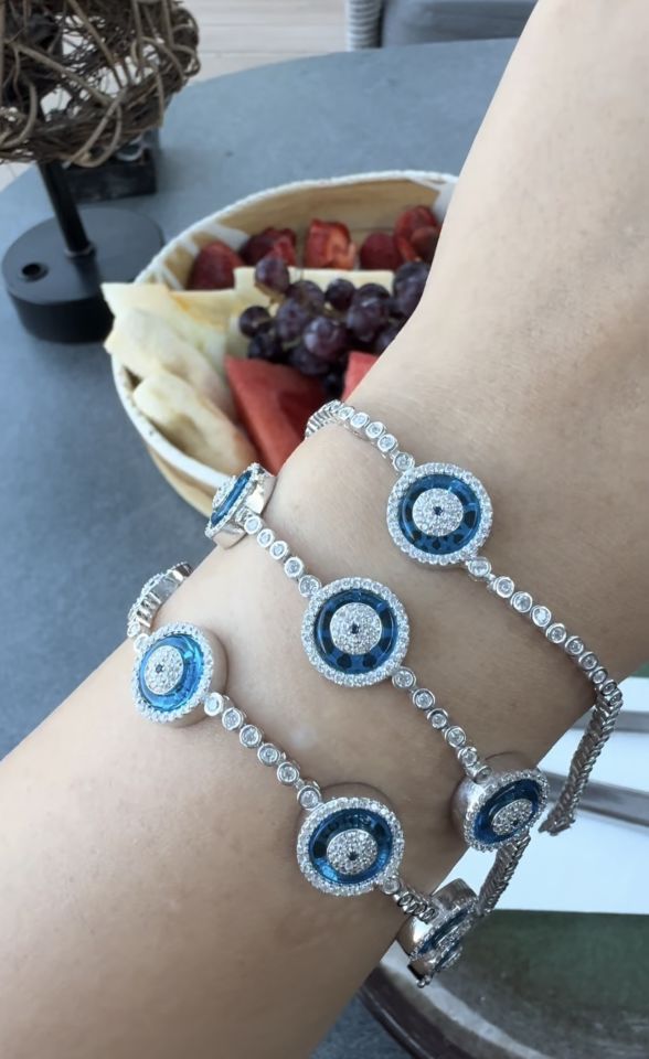 Üçlü Cam göz Gümüş Bileklik