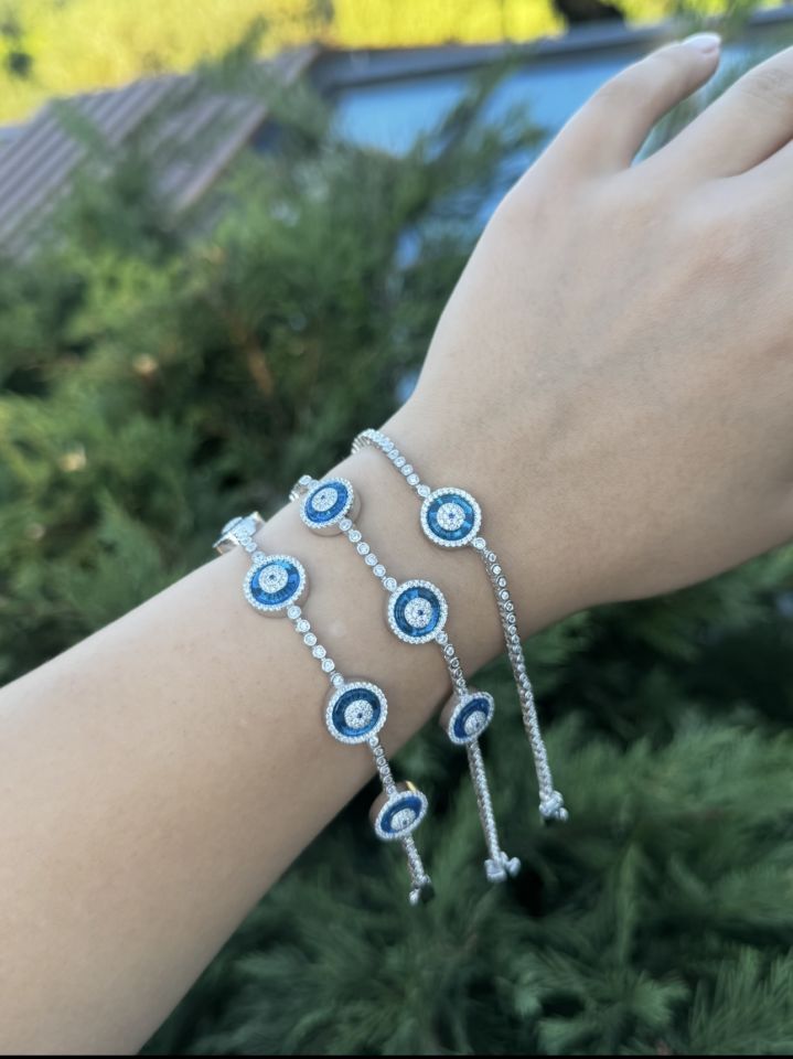 Üçlü Cam göz Gümüş Bileklik