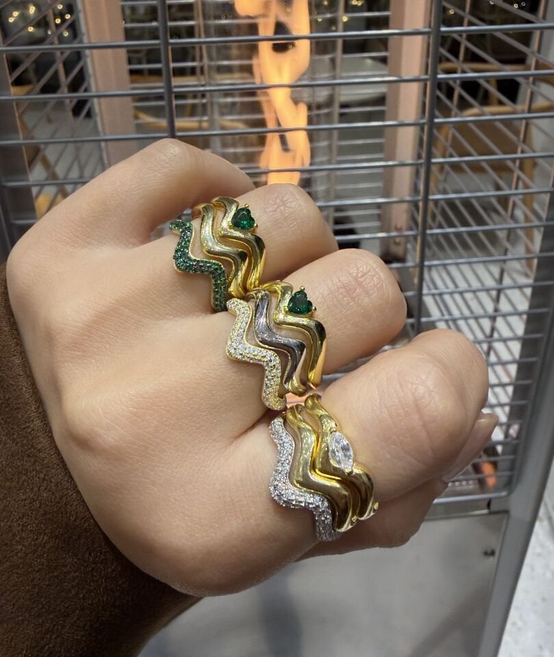 Zigzag 3’lü Tasarım Gümüş Yüzük