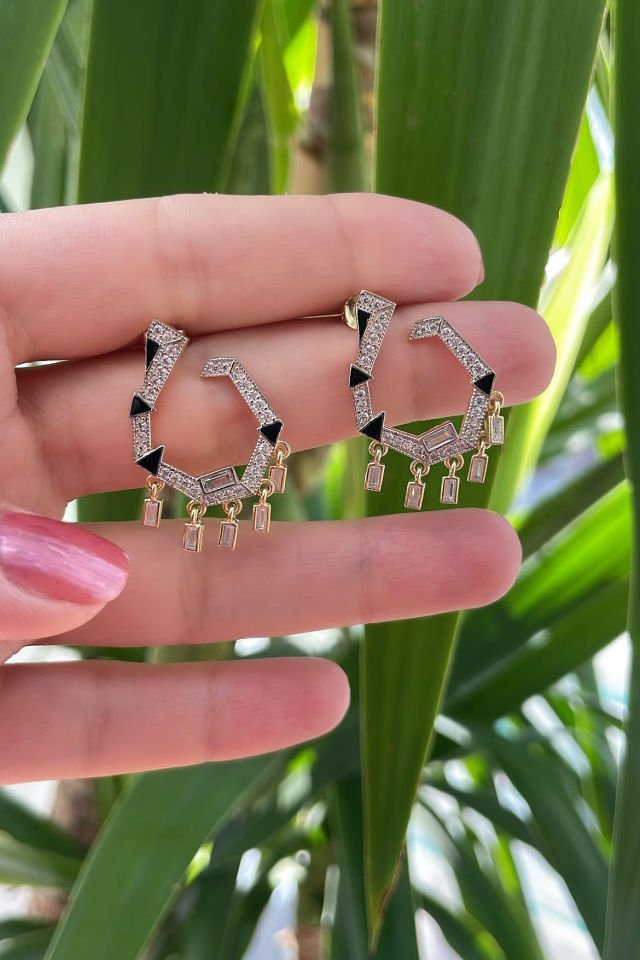 Baget Taş Sarkıtlı Gümüş Küpe