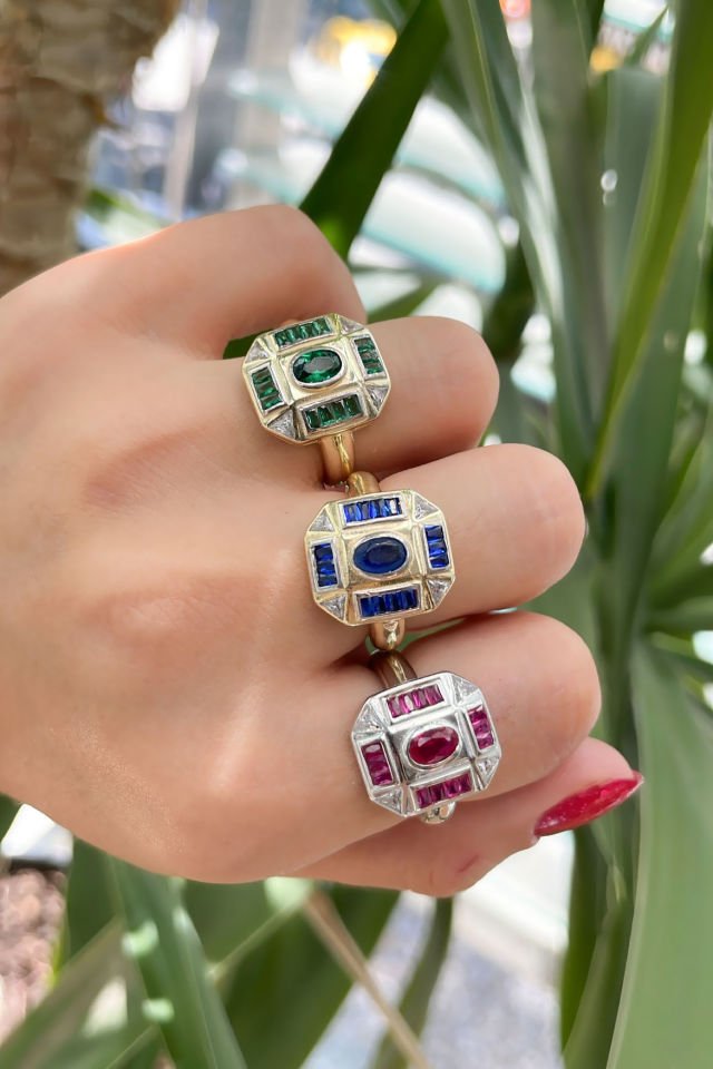 Bombeli Oval Taşlı Gümüş Yüzük