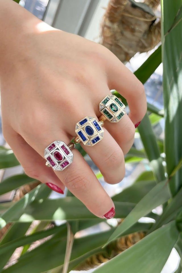 Bombeli Oval Taşlı Gümüş Yüzük