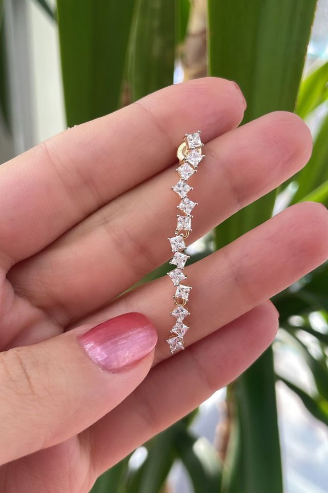 Kare Taşlı Zigzag Gümüş Küpe