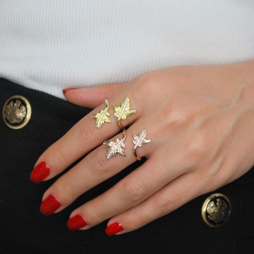 İkili Çınar Yaprağı Gümüş Yüzük