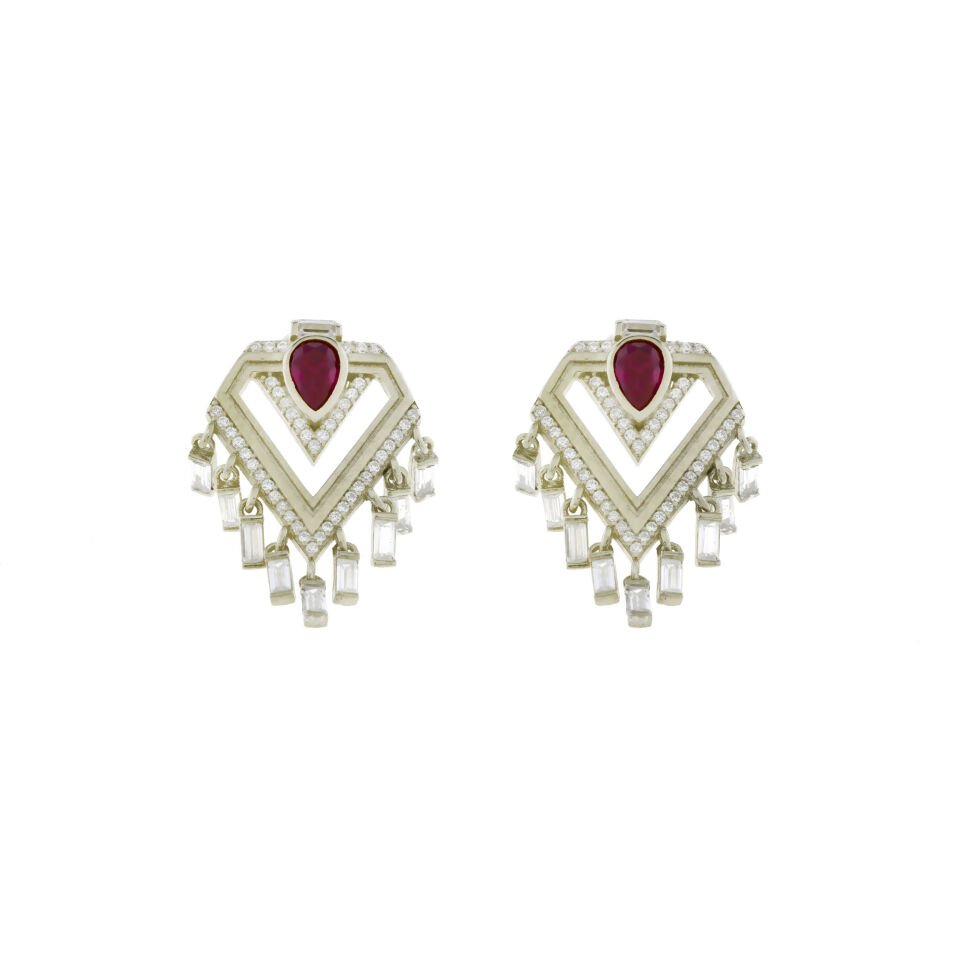 V Beşgen Tasarım Gümüş Küpe