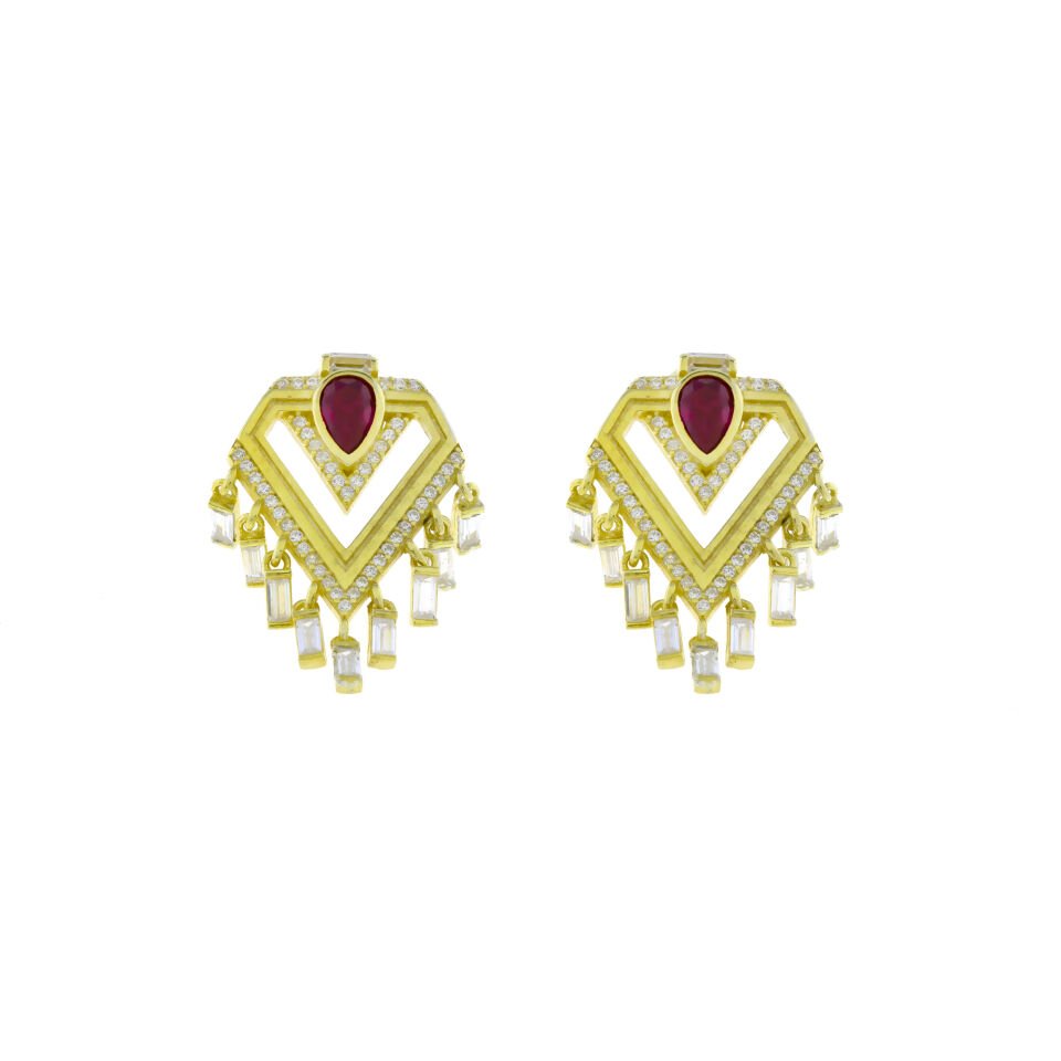 V Beşgen Tasarım Gümüş Küpe