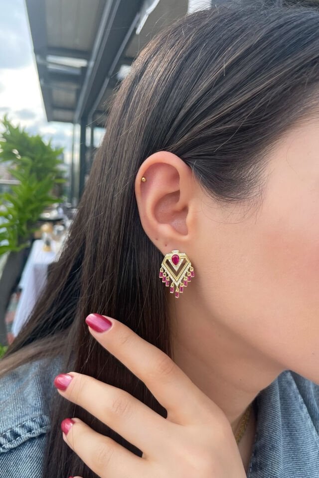 V Beşgen Tasarım Gümüş Küpe