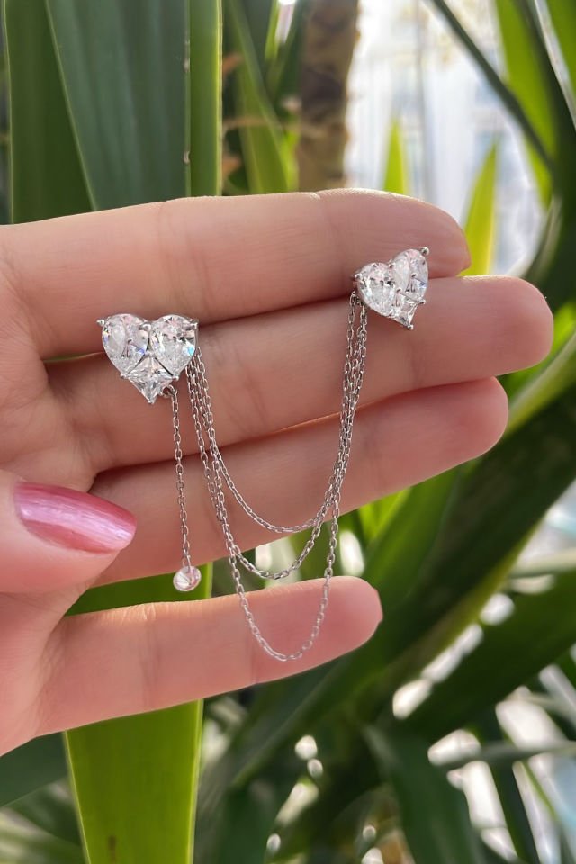 Takım Kalp Tasarım Gümüş Küpe