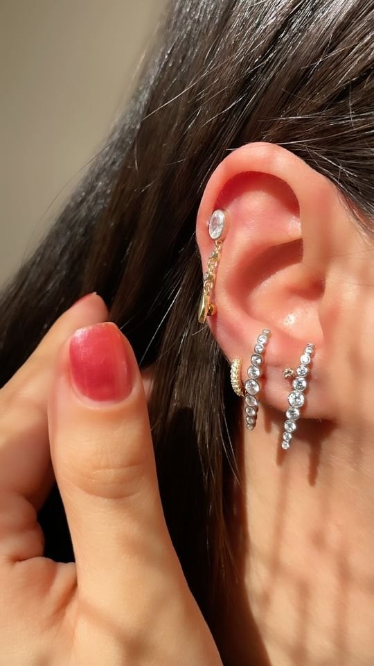 Taşlı Palindrom Gümüş Küpe