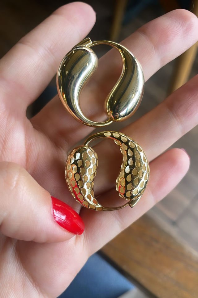 Yin Yang Tasarım Halka Gümüş Küpe