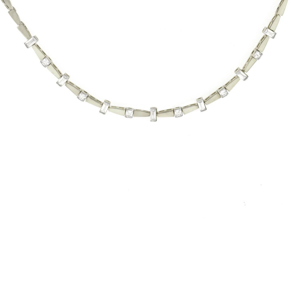 Baget ve Yuvarlak Taşlı Gümüş Choker