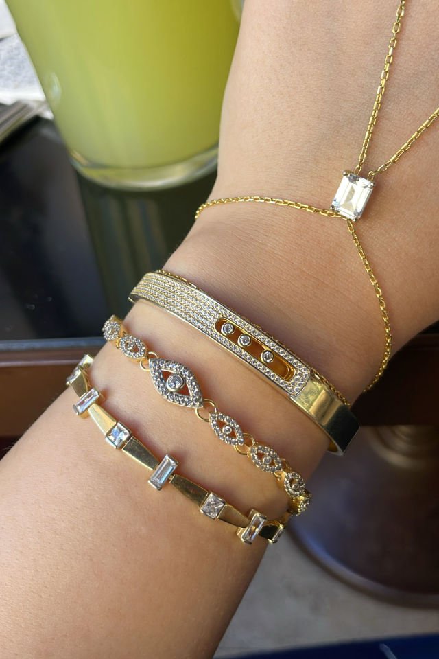 Baget ve Yuvarlak Taşlı Gümüş Bileklik