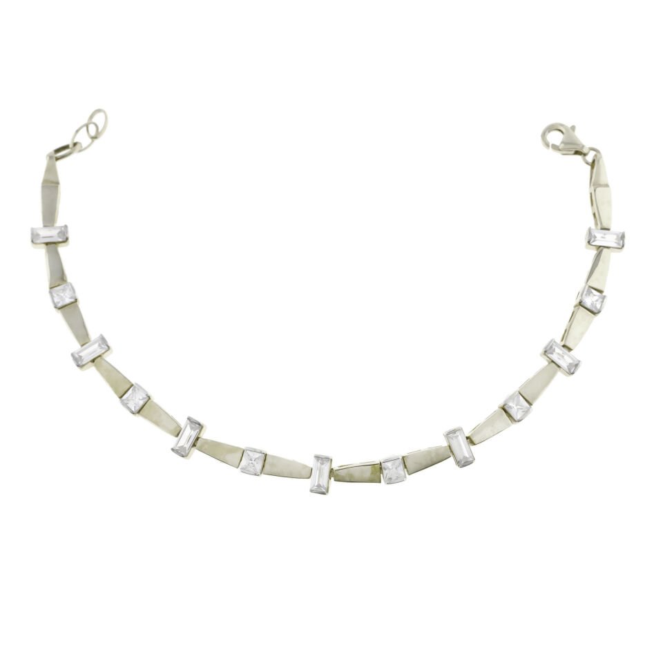 Baget ve Yuvarlak Taşlı Gümüş Bileklik