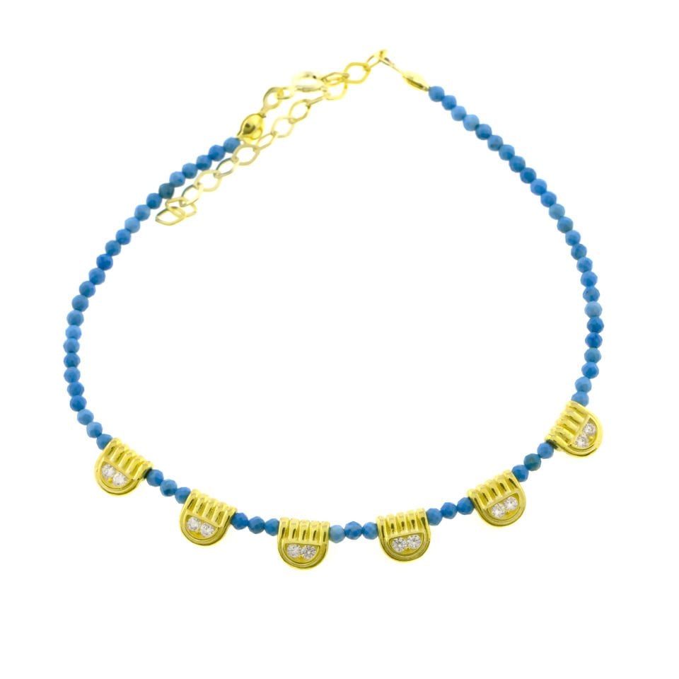 Faset Boncuklu Gümüş Halhal