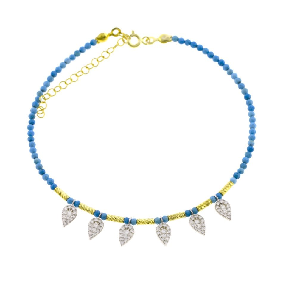 Faset Boncuklu Damla Kesim Gümüş Halhal