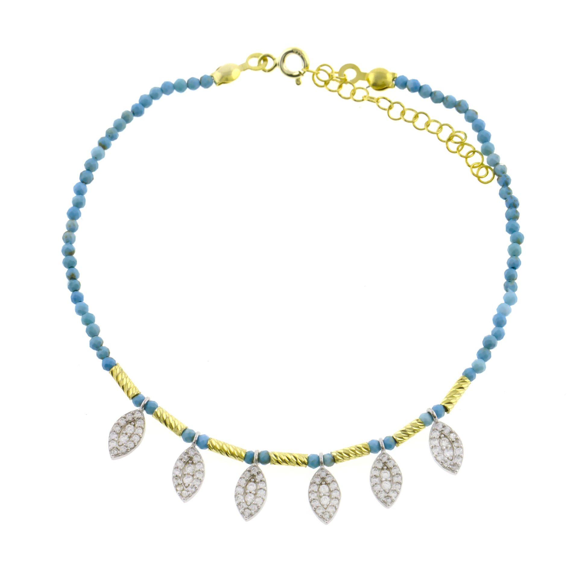 Faset Boncuklu Mekik Taş Gümüş Halhal