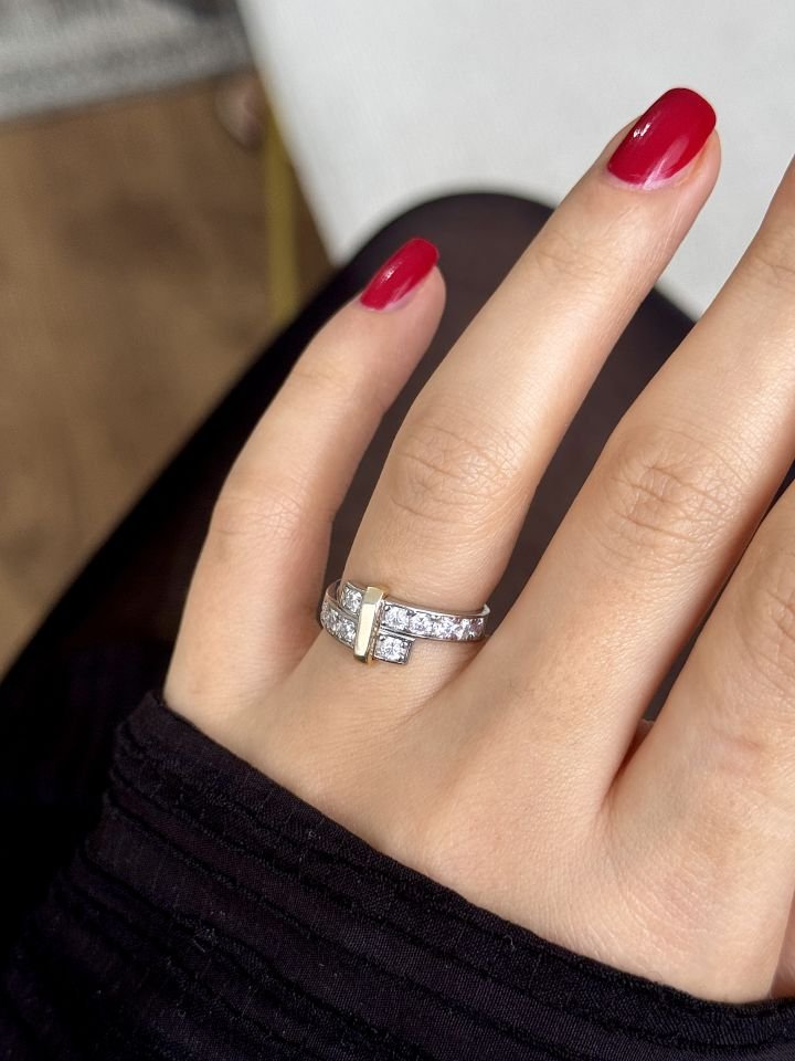 Tasarım İki Renk Gümüş Yüzük