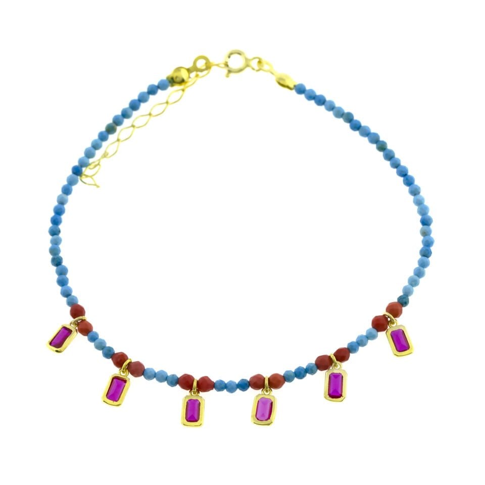 Faset Boncuklu Baget Taşlı Gümüş Halhal