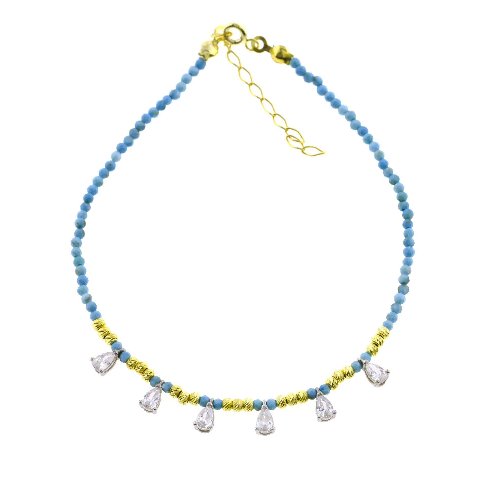 Faset Boncuklu Damla Taşlı Gümüş Halhal