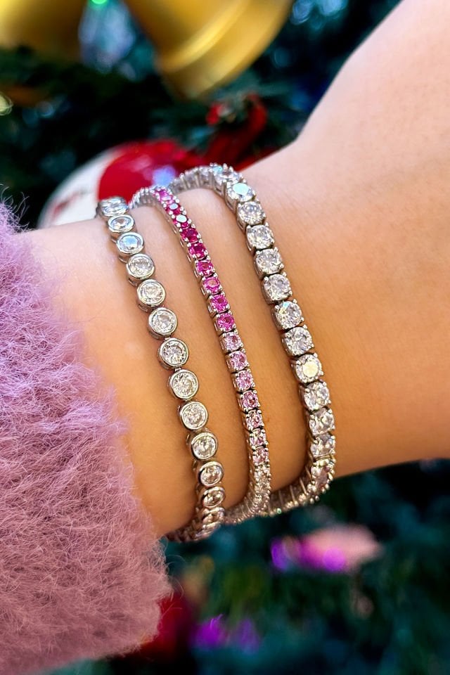 İthal Pembe Taşlı Su Yolu Gümüş Bileklik