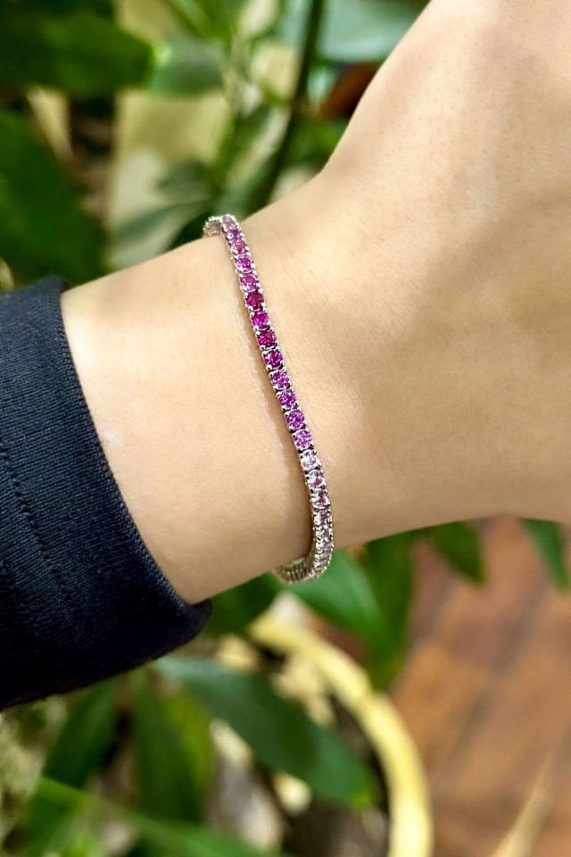 İthal Pembe Taşlı Su Yolu Gümüş Bileklik