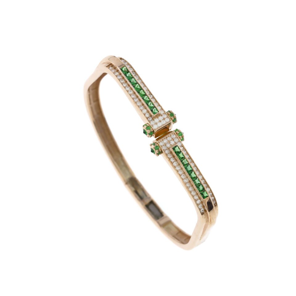 Sıralı Zirkon Taşlı Gümüş Kelepçe