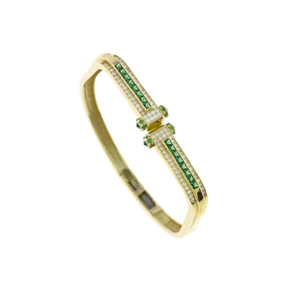 Sıralı Zirkon Taşlı Gümüş Kelepçe