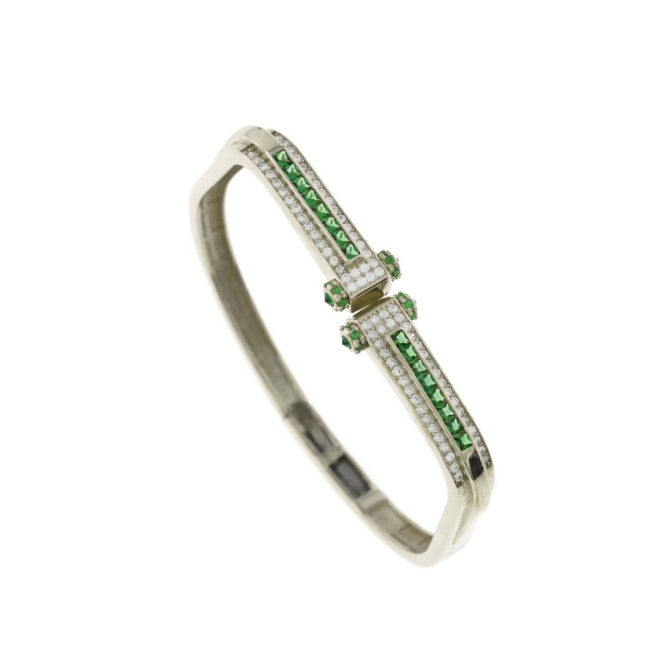 Sıralı Zirkon Taşlı Gümüş Kelepçe