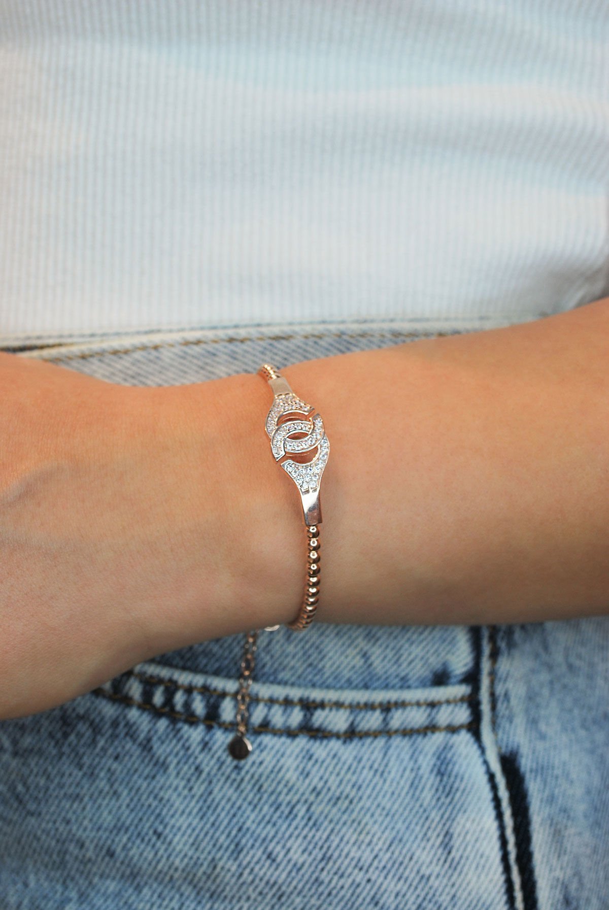 Kelepçe Tasarım Pırlanta Kesim Gümüş Bileklik