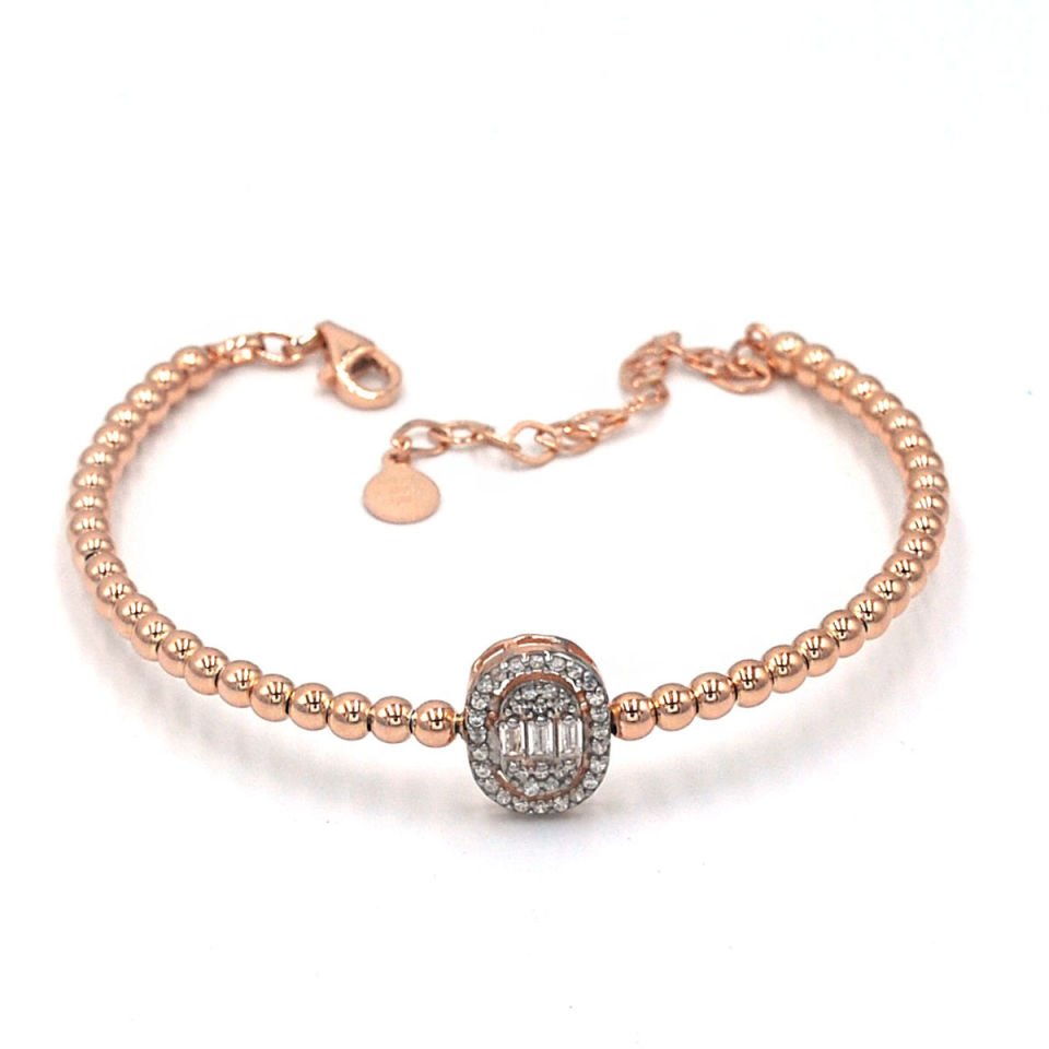 Oval Tasarım Pırlanta Kesim Gümüş Bileklik