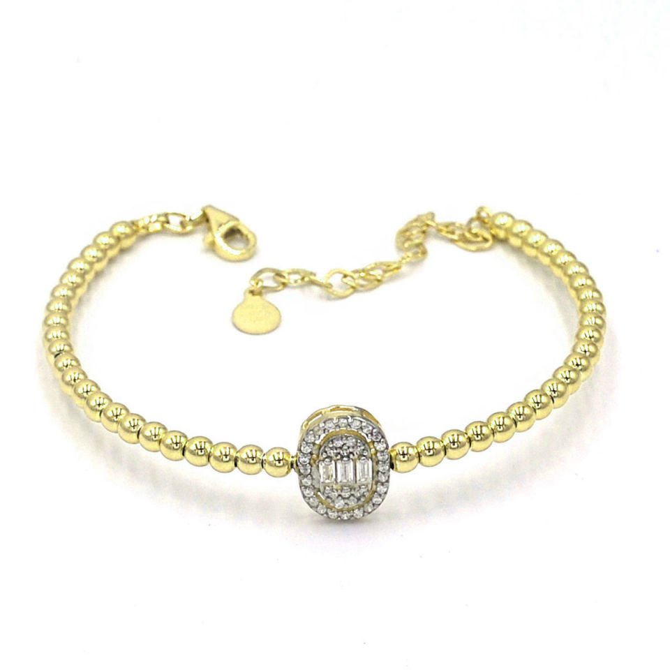 Oval Tasarım Pırlanta Kesim Gümüş Bileklik